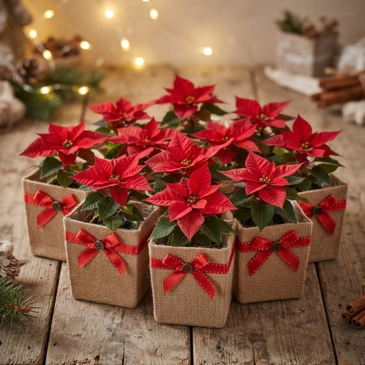 Holiday Collection: 12-Pack 5" Small Square Natural Jute Utility Bags with Red Bow