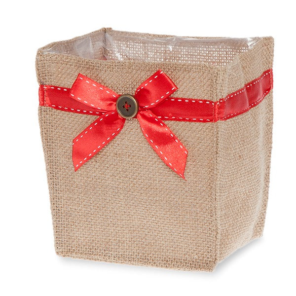 Holiday Collection: 12-Pack 5" Small Square Natural Jute Utility Bags with Red Bow