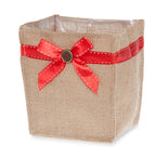 Holiday Collection: 12-Pack 5" Small Square Natural Jute Utility Bags with Red Bow