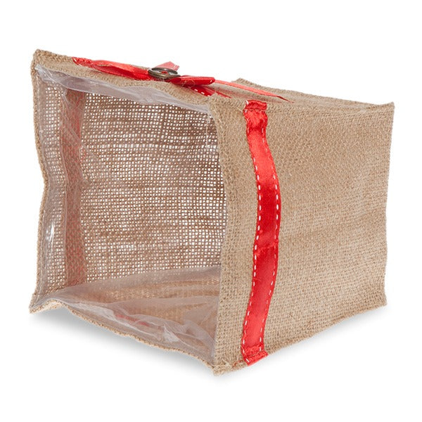 Holiday Collection: 12-Pack 5" Small Square Natural Jute Utility Bags with Red Bow