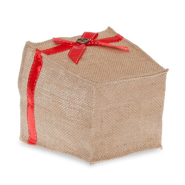 Holiday Collection: 12-Pack 5" Small Square Natural Jute Utility Bags with Red Bow