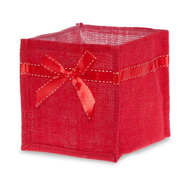 Holiday Collection: 12-Pack Medium 6" Red Jute Square Utility Bags with Red Bow