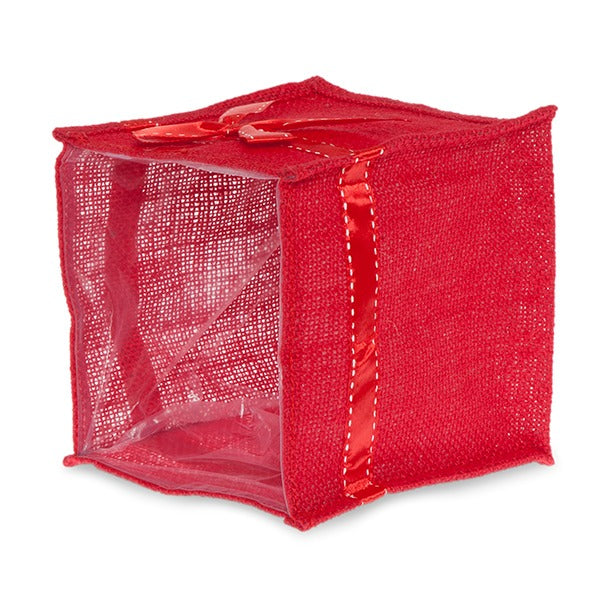 Holiday Collection: 12-Pack Small 5" Red Jute Square Utility Bags with Red Bow