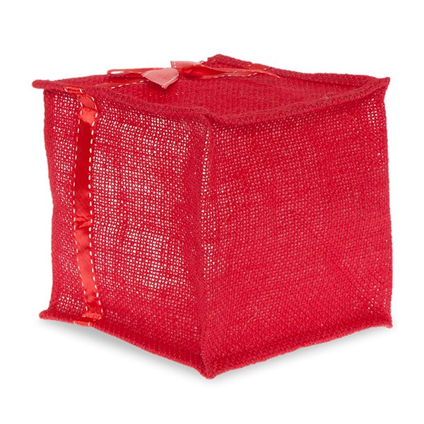 Holiday Collection: 12-Pack Small 5" Red Jute Square Utility Bags with Red Bow