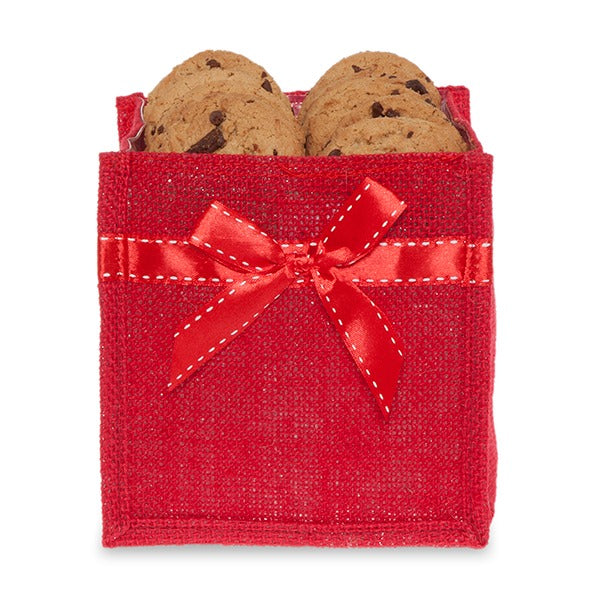 Holiday Collection: 12-Pack Small 5" Red Jute Square Utility Bags with Red Bow