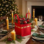 Holiday Collection: 12-Pack 8" Large Square Red Felt Gift Bags with Gold Trim