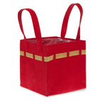 Holiday Collection: 12-Pack 8" Large Square Red Felt Gift Bags with Gold Trim