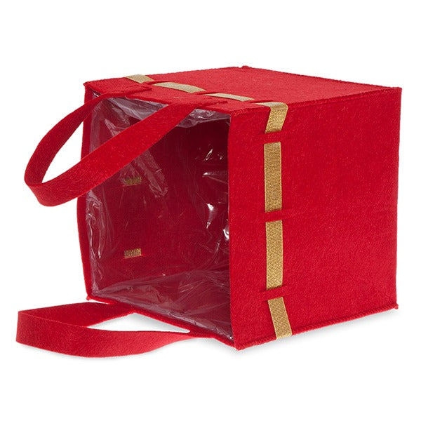 Holiday Collection: 12-Pack 8" Large Square Red Felt Gift Bags with Gold Trim