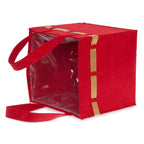 Holiday Collection: 12-Pack 8" Large Square Red Felt Gift Bags with Gold Trim