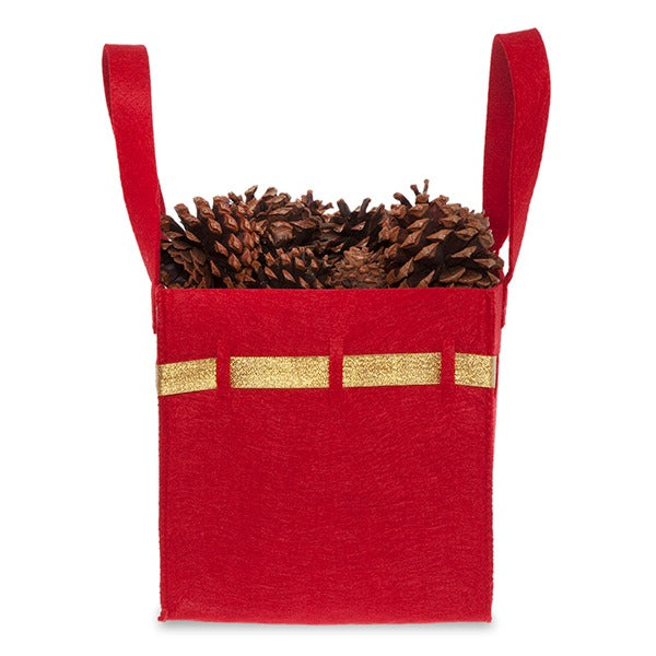 Holiday Collection: 12-Pack 8" Large Square Red Felt Gift Bags with Gold Trim