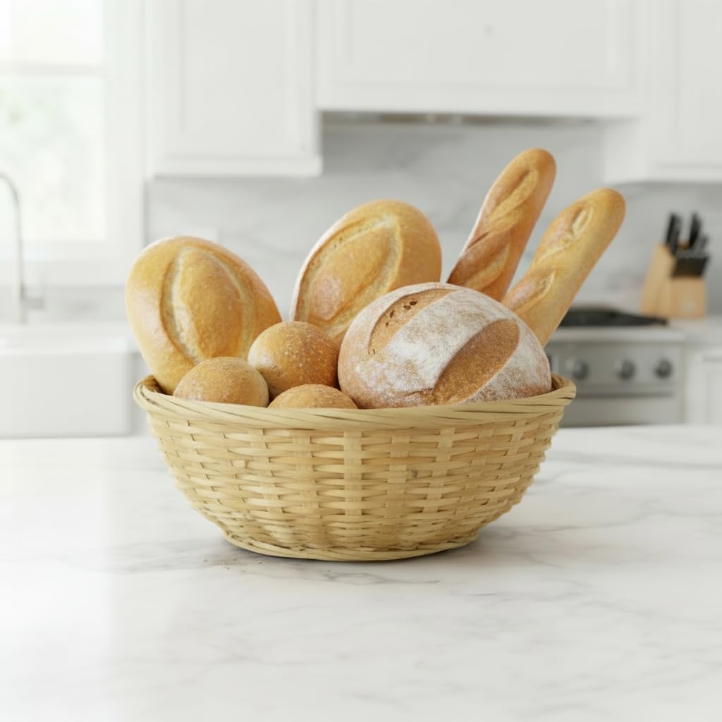 12-Pack 9" Round Natural Bamboo Bread & Serving Baskets