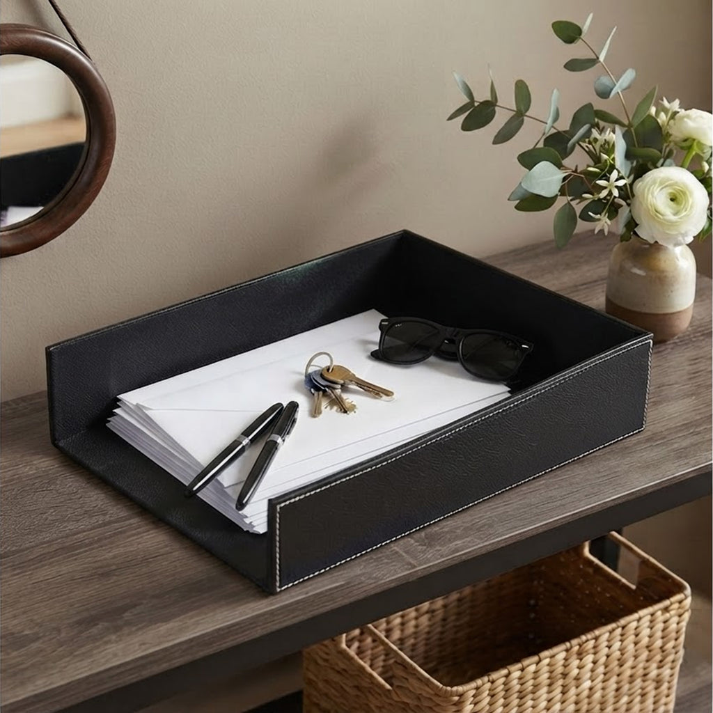 12-Pack 15" Roosevelt Black Faux Leather Document Trays