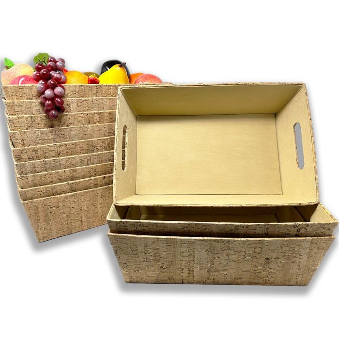 12-Pack Rectangular Cork Utility Baskets – Natural Corkboard Storage with Handles