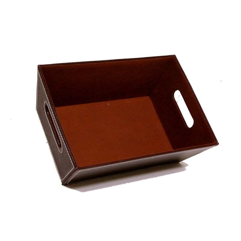 Roosevelt Collection: 12-Pack 11" Small Rectangular Brown Faux Leather Utility Tray with Cutout Handles
