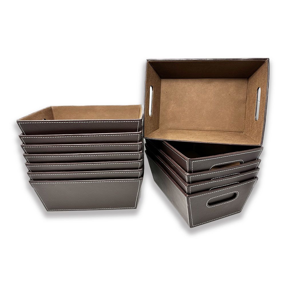 Roosevelt Collection: 12-Pack 11" Small Rectangular Brown Faux Leather Utility Tray with Cutout Handles
