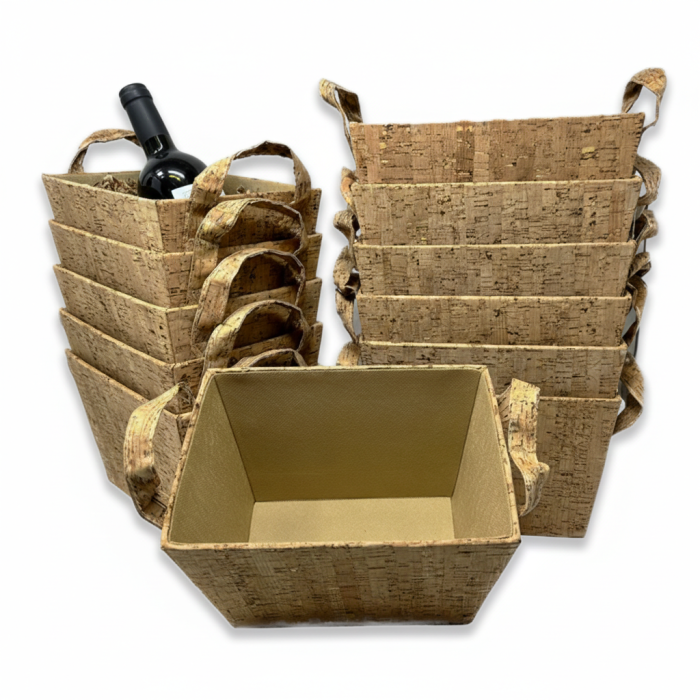 12-Pack Rectangular Cork Utility Baskets – Natural Corkboard Storage with Handles