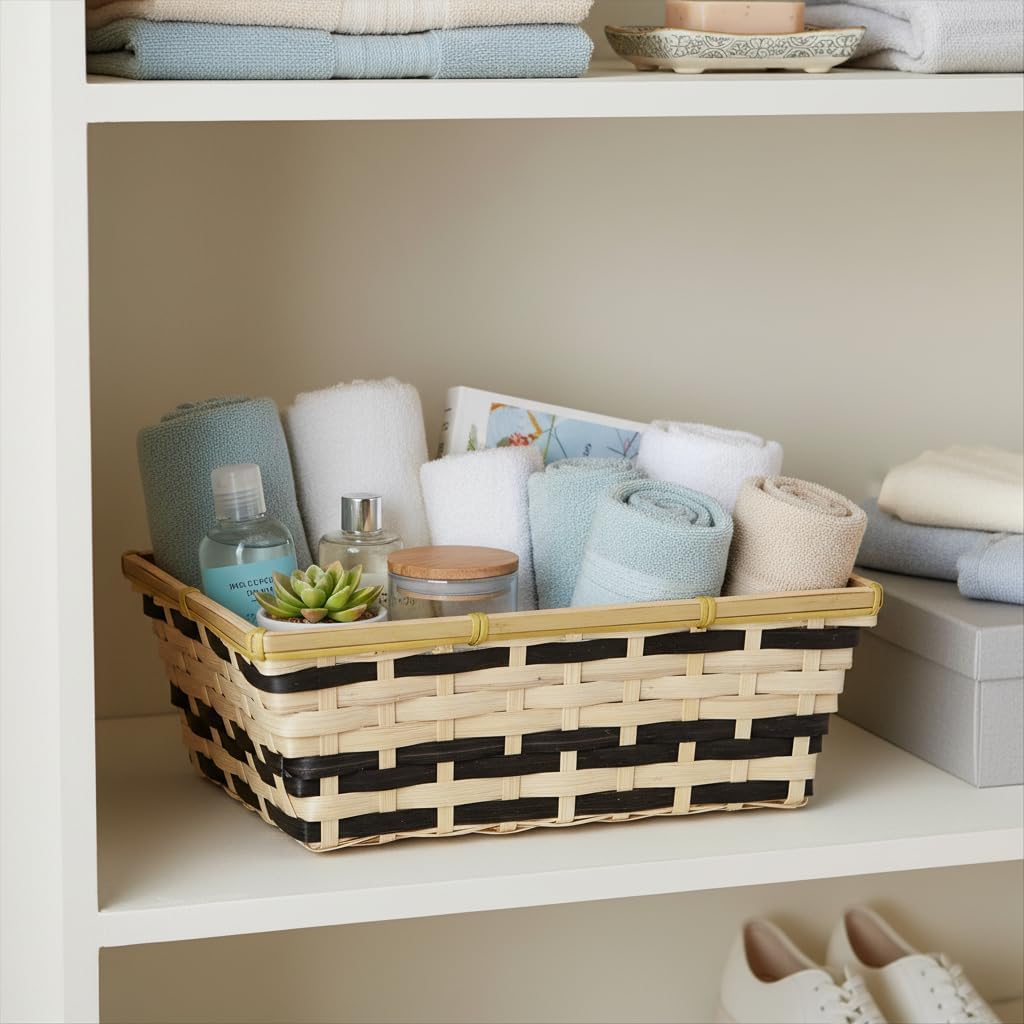 12-Pack 10" Rectangular Natural & Dark Stain Bamboo Utility Baskets