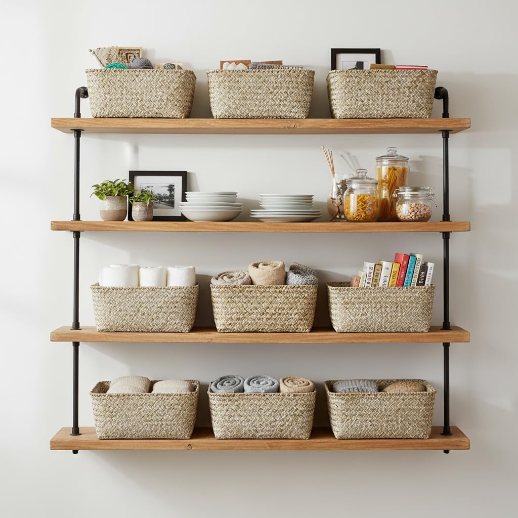 Alexa Collection: 12-Pack 12" Slim Rectangular White Wash Utility Baskets