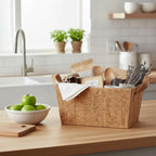 12-Pack Rectangular Cork Utility Baskets – Natural Corkboard Storage with Handles