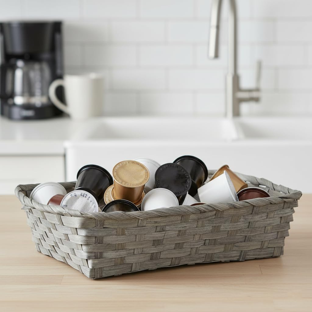 12-Pack 12" Rectangular Antique Grey Bamboo Utility Baskets
