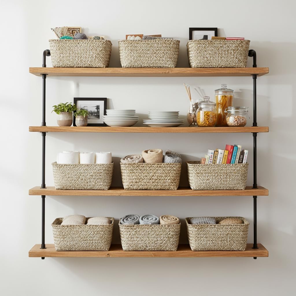 Alexa Collection: 12-Pack 10" Medium Rectangular White Wash Slim Tray Utility Baskets