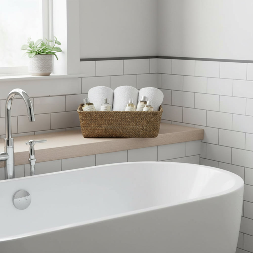 Alexa Collection: 12-Pack 12" Large Rectangular Natural Seagrass Tray Baskets