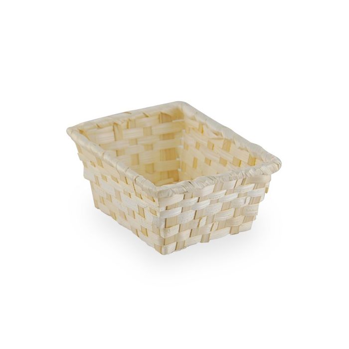 12-Pack 5" Small Rectangular Natural Bamboo & Palm Tray Baskets