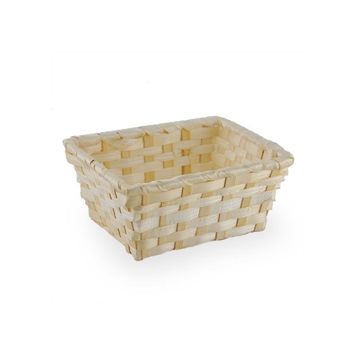 12-Pack 5" Small Rectangular Natural Bamboo & Palm Tray Baskets