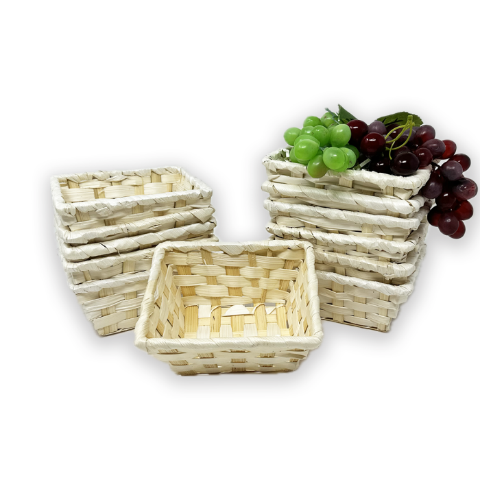 12-Pack 5" Small Rectangular Natural Bamboo & Palm Tray Baskets