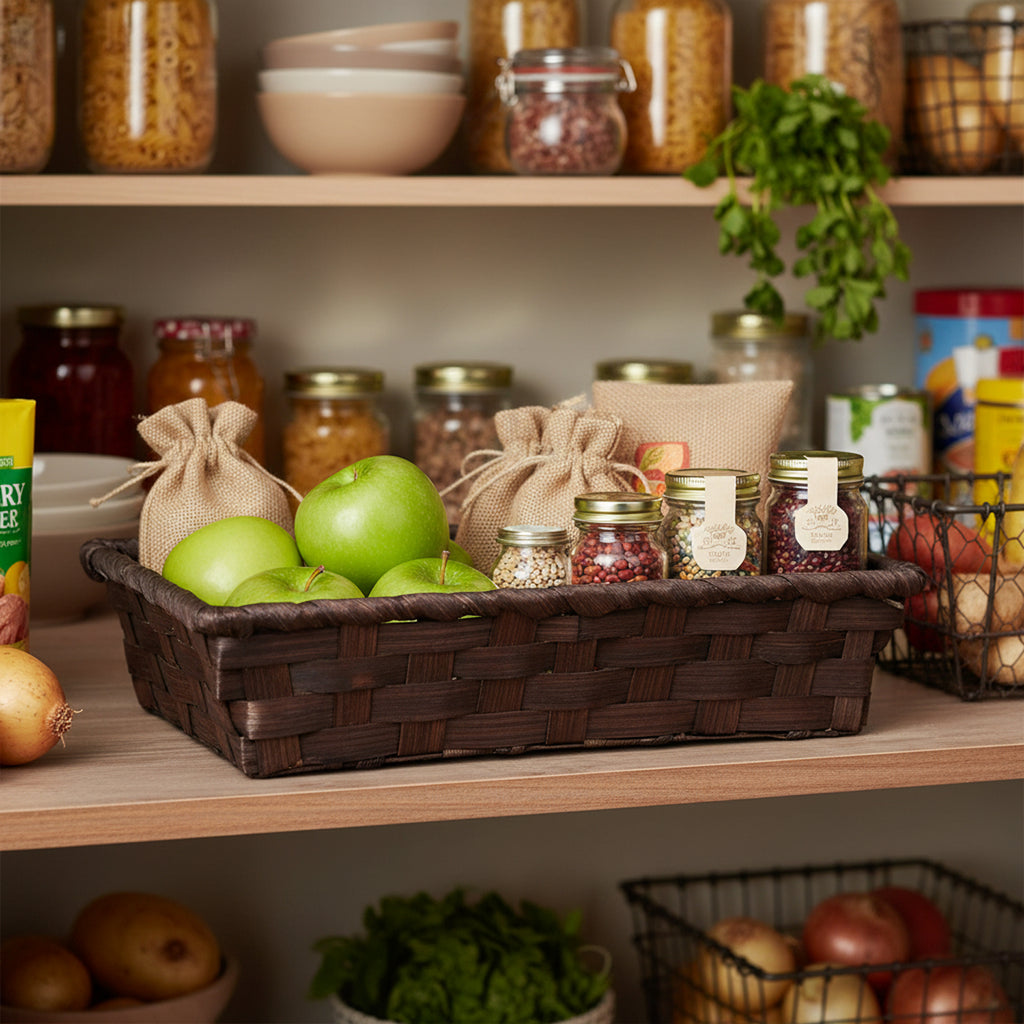 12-Pack 9" Rectangular Dark Brown Bamboo & Palm Tray Baskets