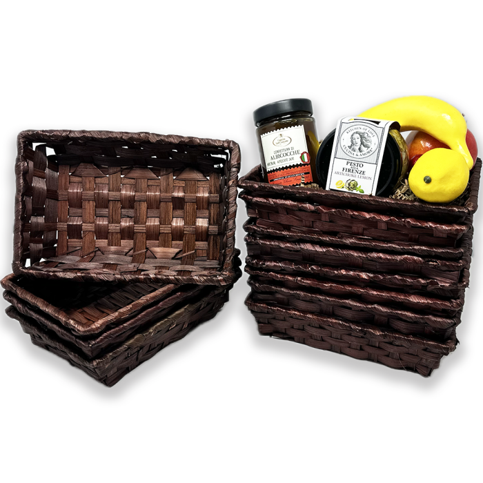 12-Pack 9" Rectangular Dark Brown Bamboo & Palm Tray Baskets