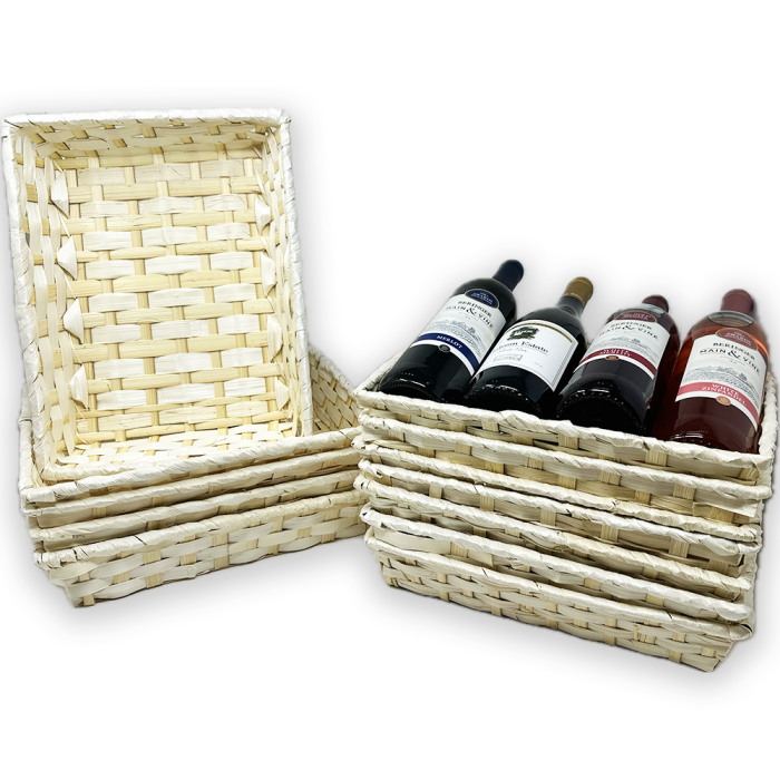 12-Pack 12" Large Rectangular Natural Bamboo & Palm Tray Baskets