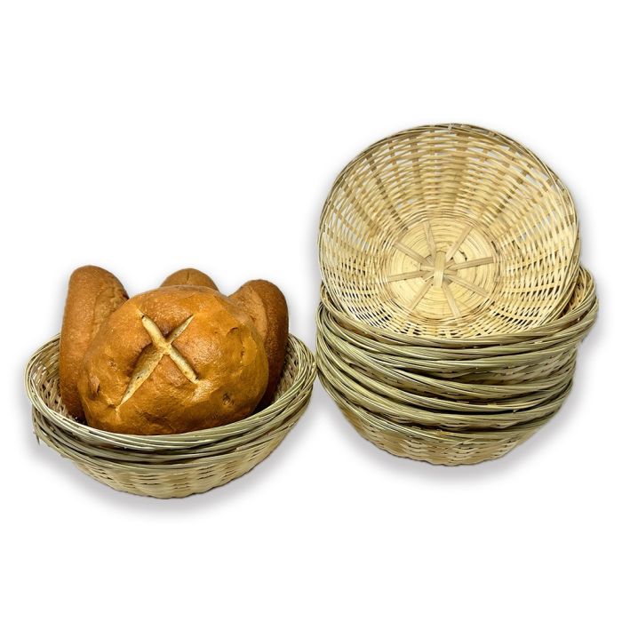 12-Pack 9" Round Natural Bamboo Bread & Serving Baskets