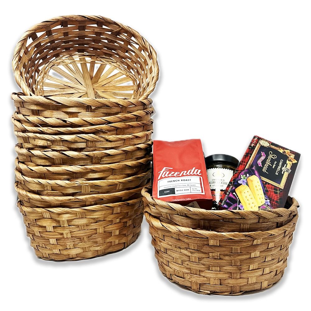 12-Pack 9" Oval Brown Bamboo Baskets