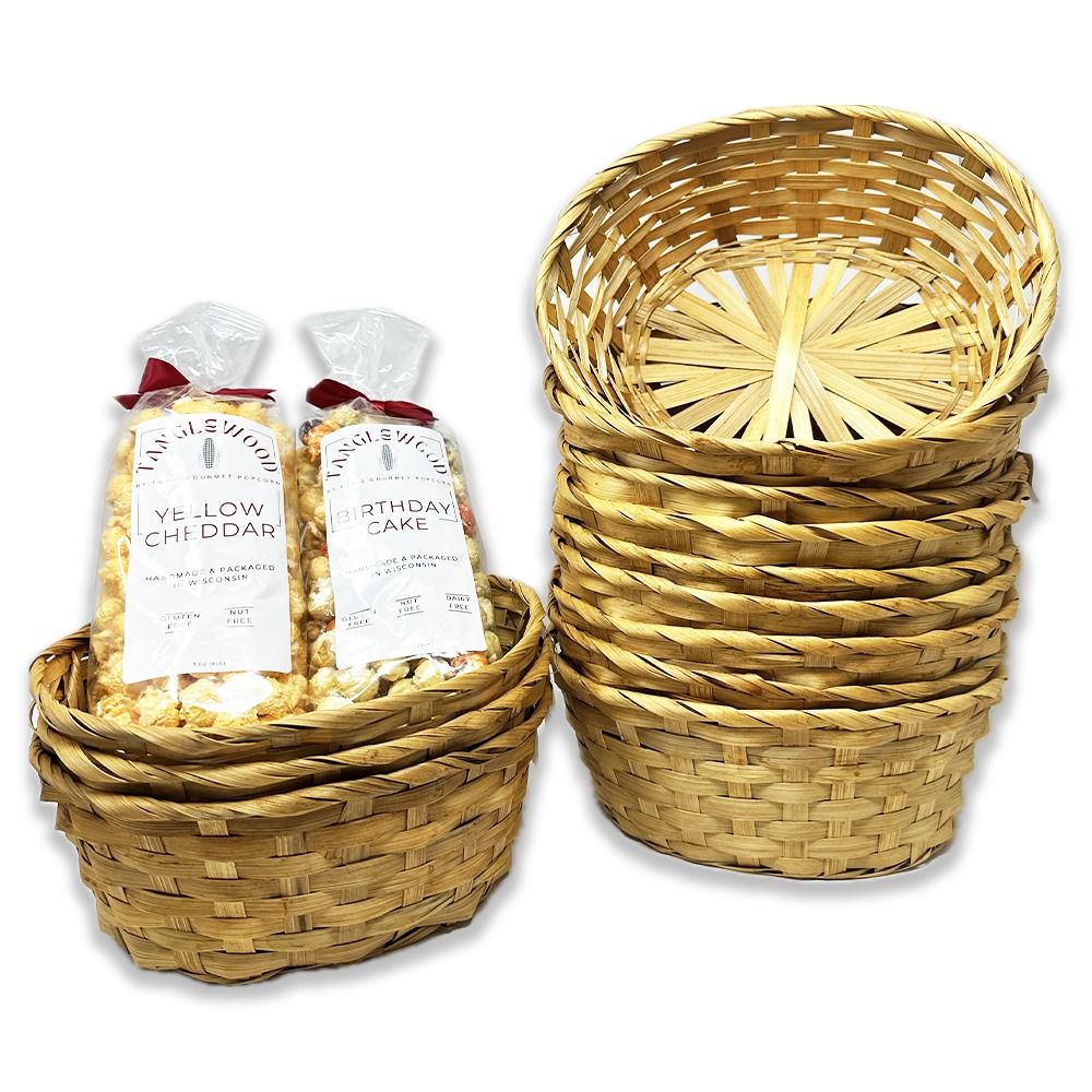 12-Pack 9" Oval Honey Bamboo Baskets