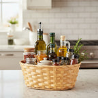 12-Pack 9" Oval Honey Bamboo Baskets