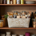 Alexa Collection: 12-Pack 14" Rectangular Seagrass & Metal Utility Tray Baskets