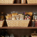 12-Pack 12" Large Rectangular Natural Bamboo & Palm Tray Baskets