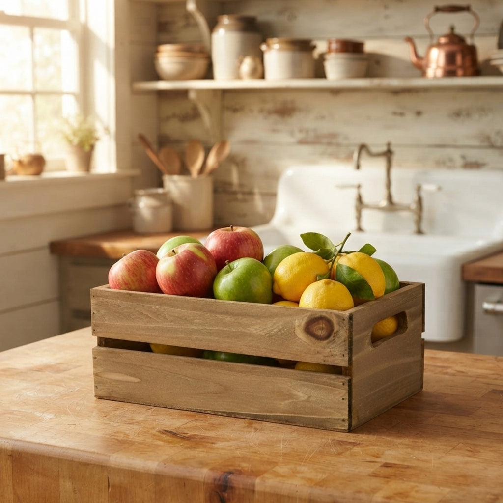 12-Pack: Small 9" Antique Honey Wooden Storage Crates with In-Handles