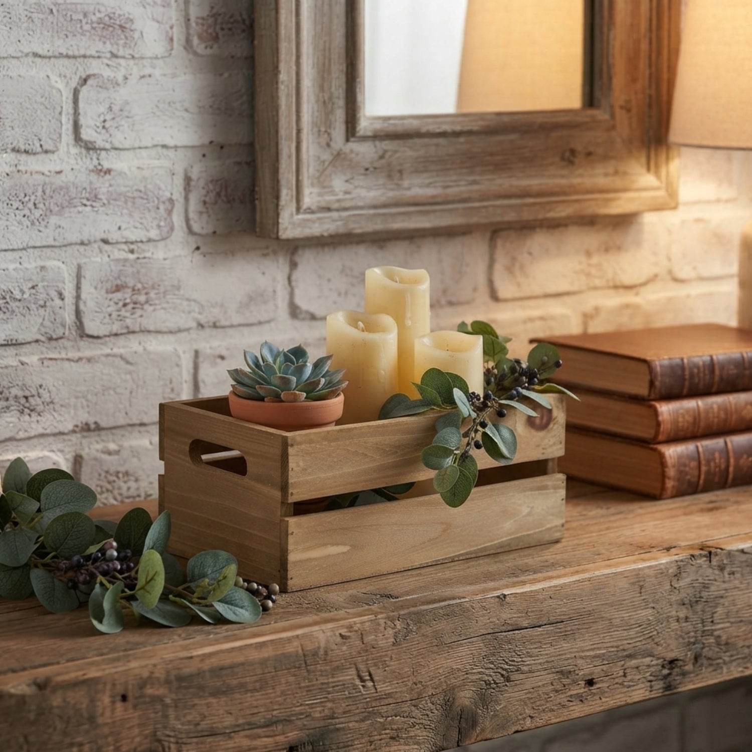 12-Pack: Small 9" Antique Honey Wooden Storage Crates with In-Handles