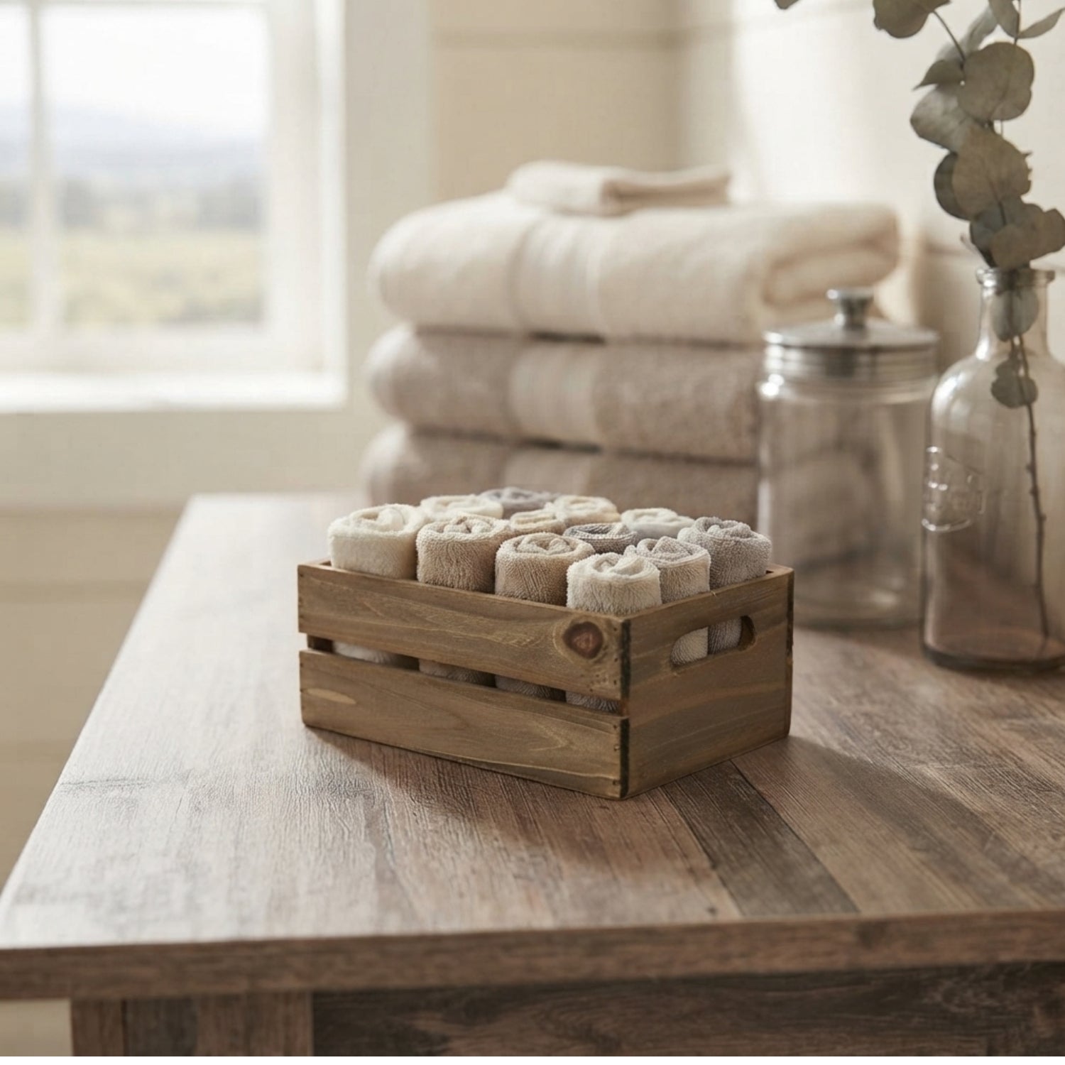 12-Pack: Small 9" Antique Honey Wooden Storage Crates with In-Handles