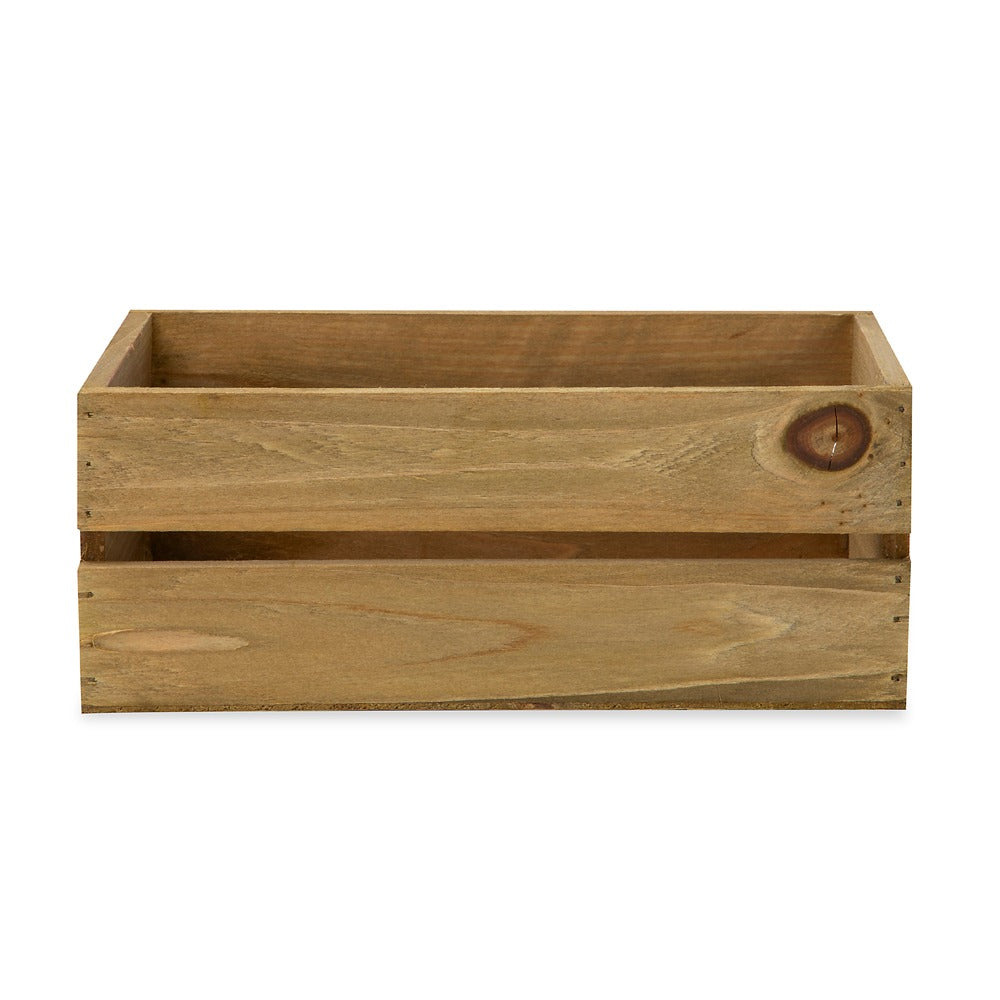 12-Pack: Small 9" Antique Honey Wooden Storage Crates with In-Handles