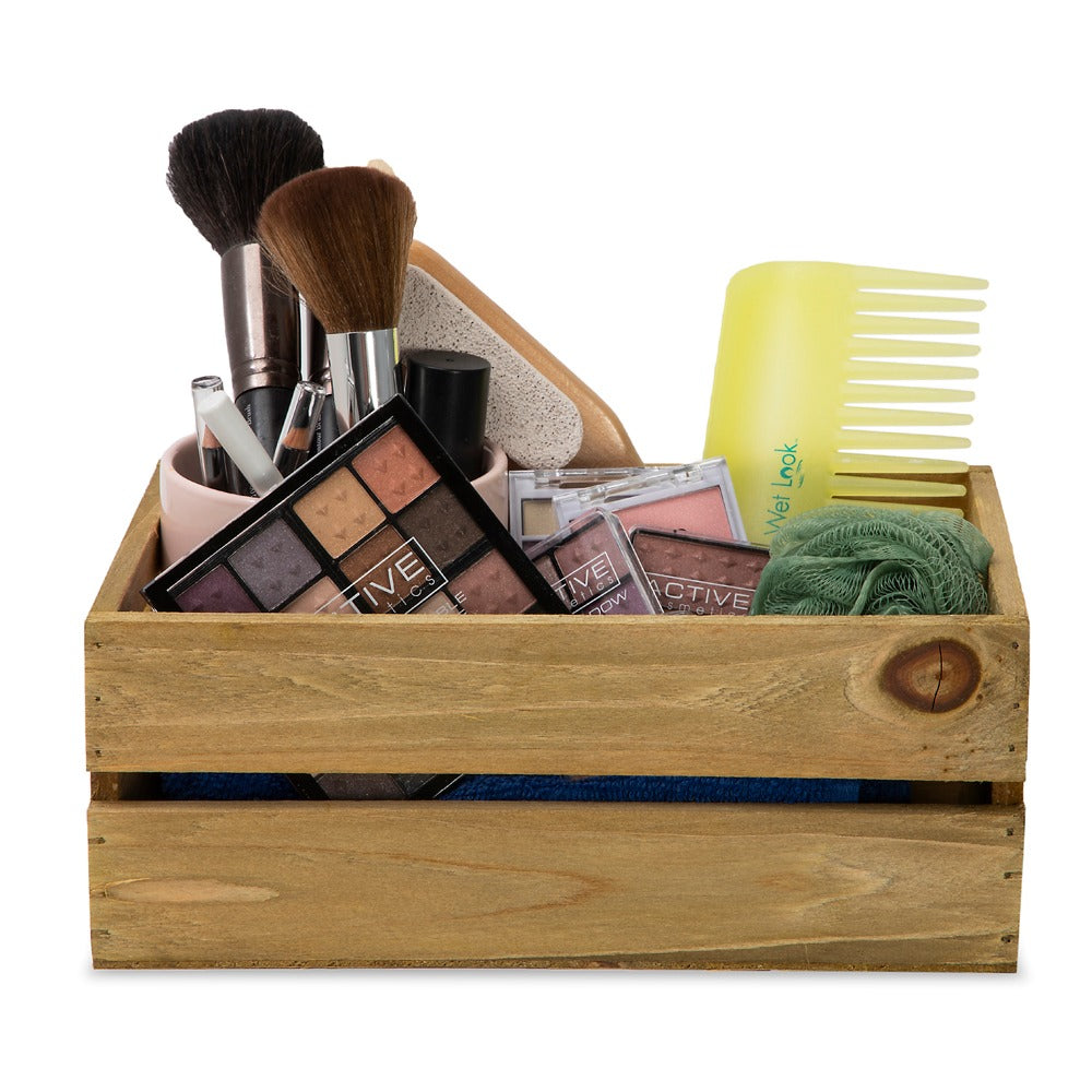 12-Pack: Small 9" Antique Honey Wooden Storage Crates with In-Handles
