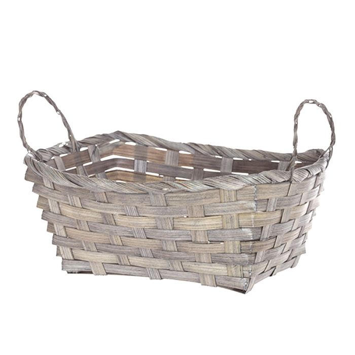 12-Pack 8" Rectangular Antique Grey Bamboo Baskets with Ear Handles