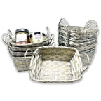 12-Pack 8" Rectangular Antique Grey Bamboo Baskets with Ear Handles