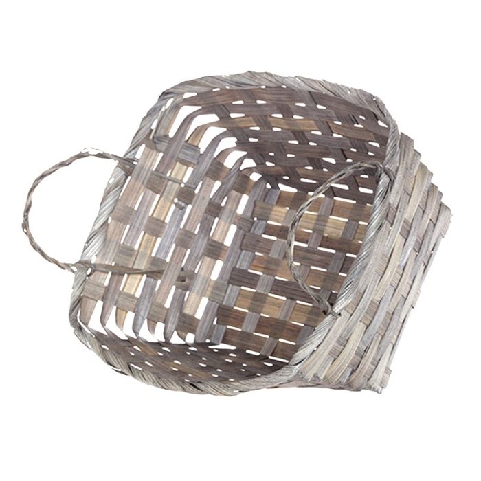 12-Pack 8" Rectangular Antique Grey Bamboo Baskets with Ear Handles