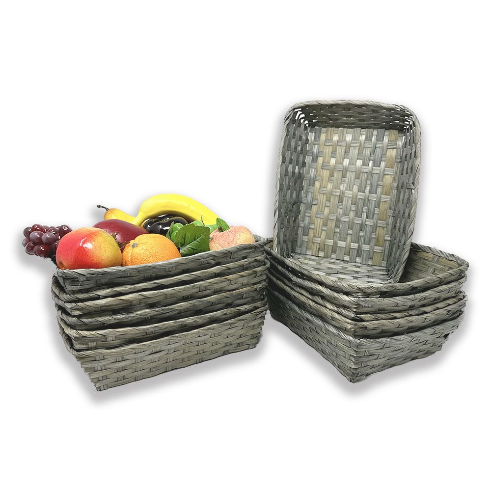 12-Pack 12" Rectangular Antique Grey Bamboo Utility Baskets