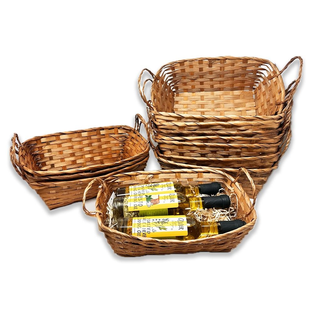 12-Pack 12" Rectangular Brown Bamboo Baskets with Ear Handles