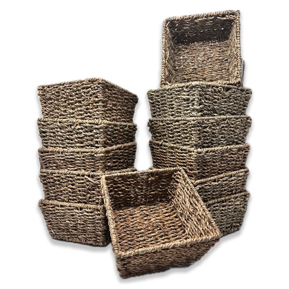Michaela Collection: 12-Pack 6" Small Sea Grass Square Utility Basket