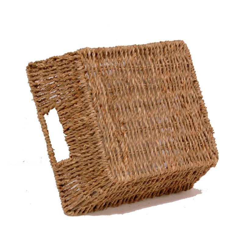 Michaela Collection: 12-Pack 8" Square Natural Sea Grass Utility Basket with Handles
